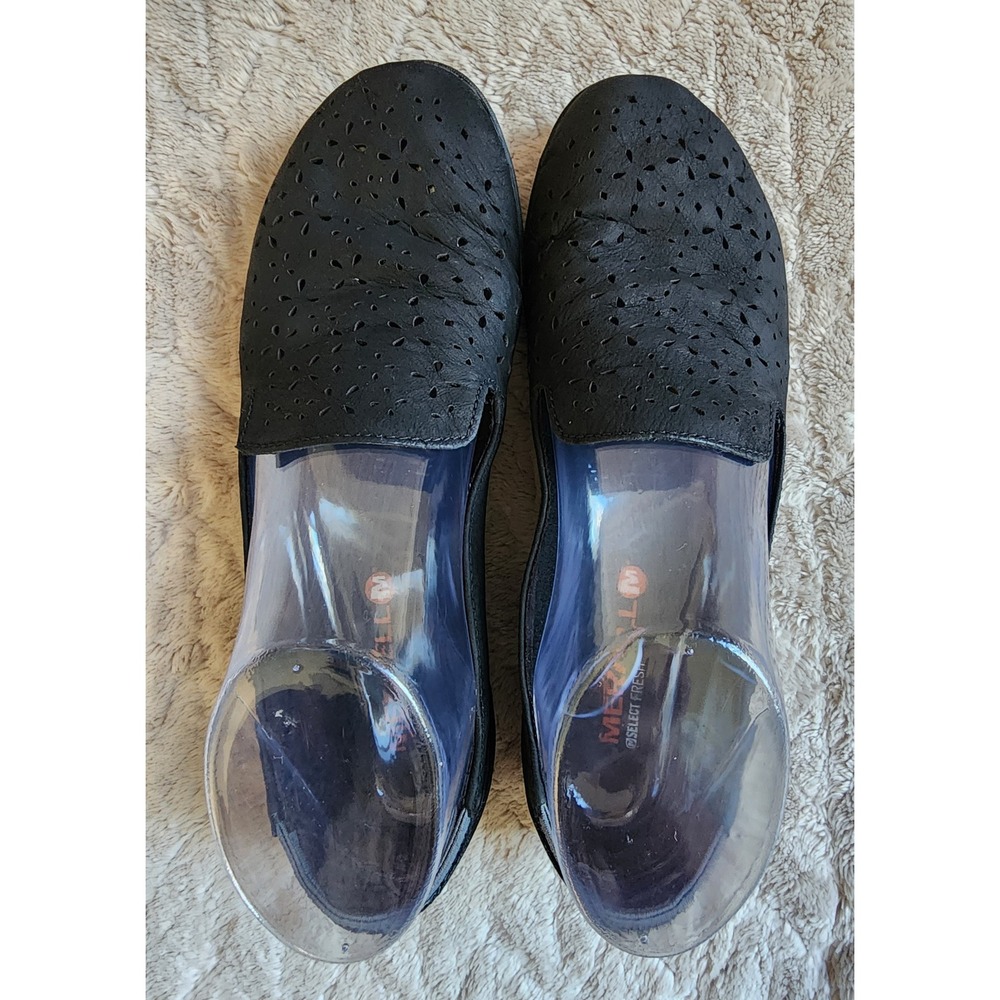Merrell Mimic Bond Black Leather Perforated Slip On Flats Shoes Womens 7